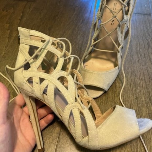 BEIGE HIGH HEEL SHOES US SIZE 7 / EU SIZE 37.5 - Picture 1 of 4